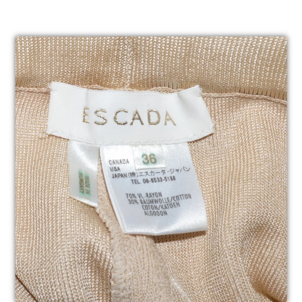 ESCADA 38 S SMALL BEIGE KNIT STRETCHY WIDE FLARE LEGS LACE UP HEM PANTS ITALY